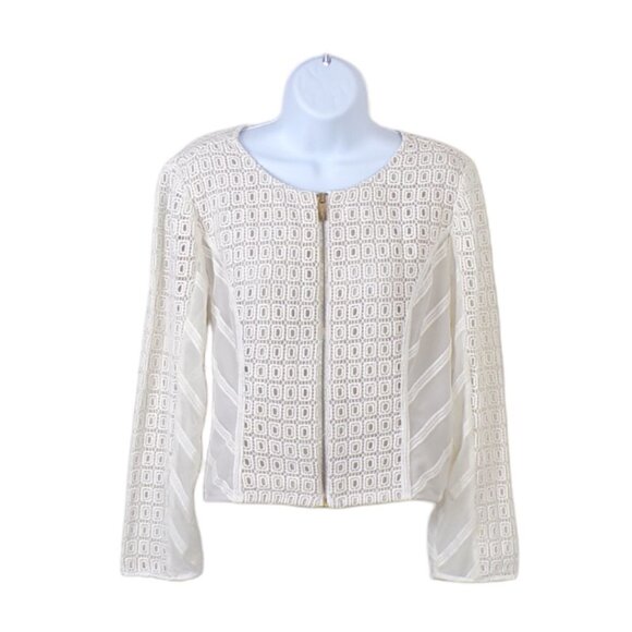 Chico’s Black Label Lace & Mesh Zip-Up Jacket Medium #729 - Picture 1 of 15